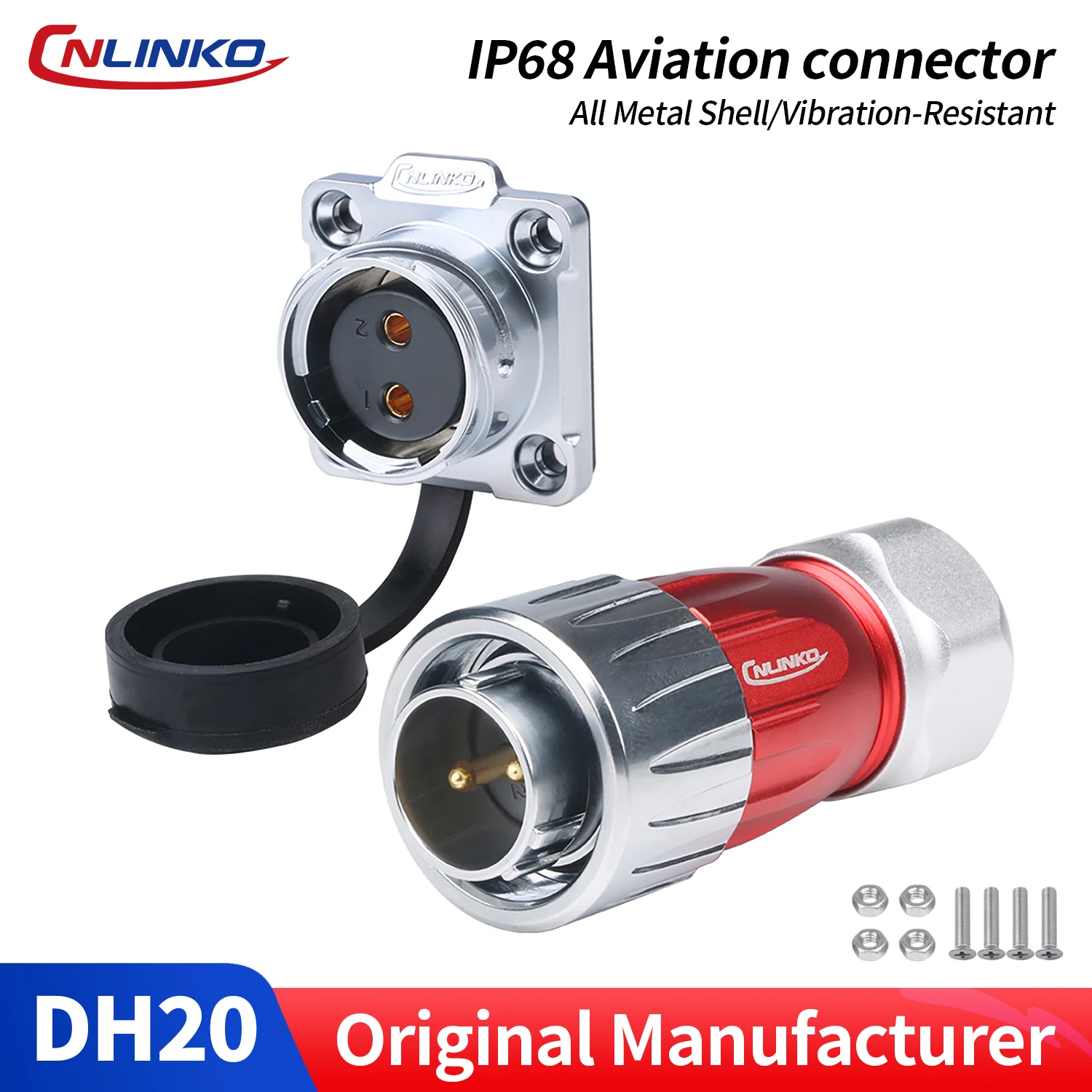 CNLINKO DH20 2/3/4 Pin Full Metal Waterproof Connector IP68 M20 Solder Power Plug Panel Socket for Medical & Ambulance Equipment