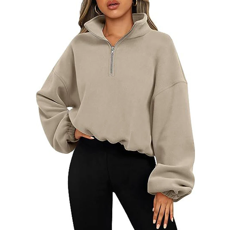 Women's Clothing Autumn and Winter Casual Streetwear Oversized Half Zipper Sweatshirt Y2K Solid Long Sleeve Sports Pullover Tops