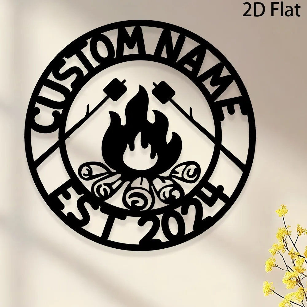 Est.2024 Custom Single Sided Campfire Metal Plaque Personalized Family Name, Home Garden Patio Wall Decor Romantic Gift
