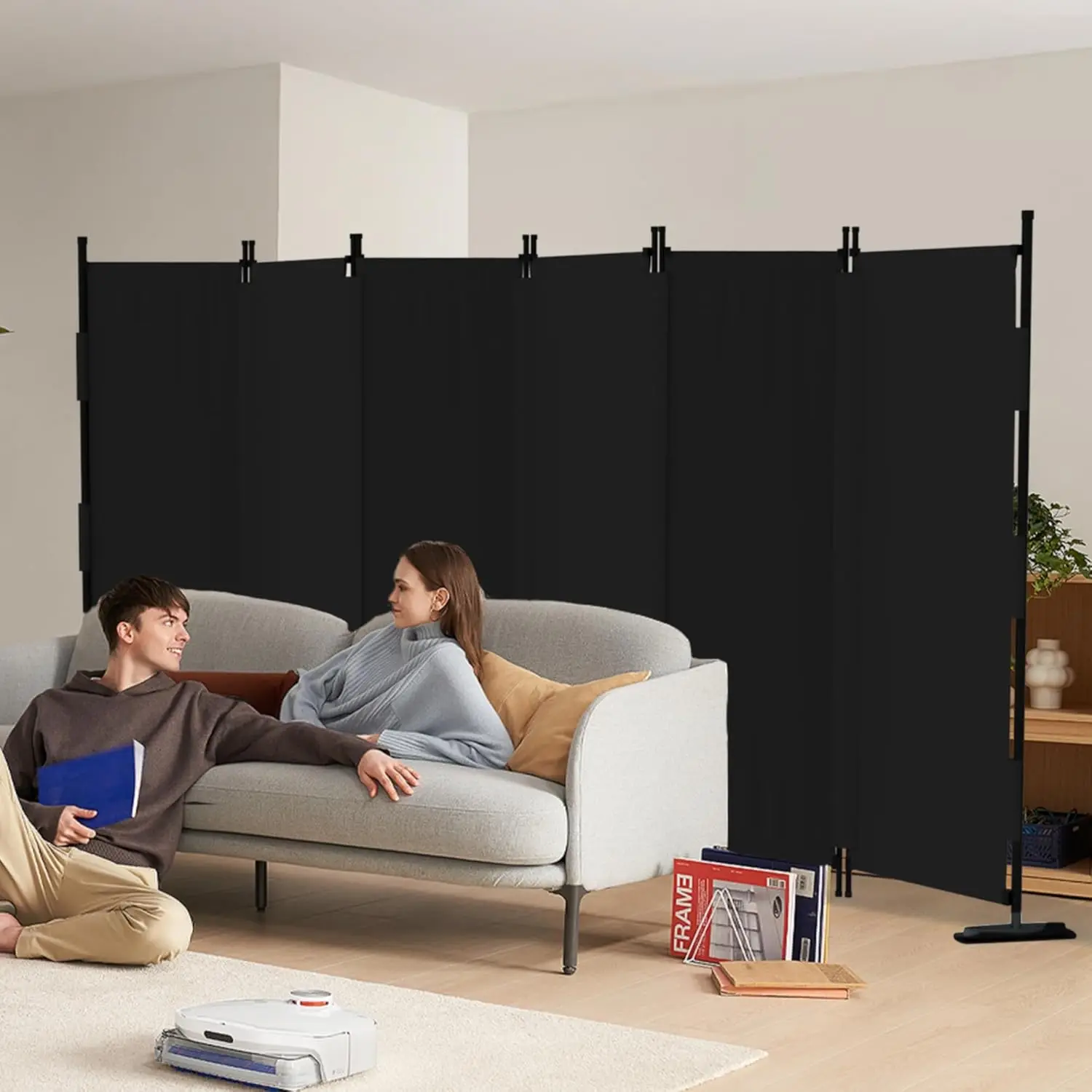 

6-Panel Folding Room Divider with Metal Feet, Portable Privacy Screen for Bedroom Office