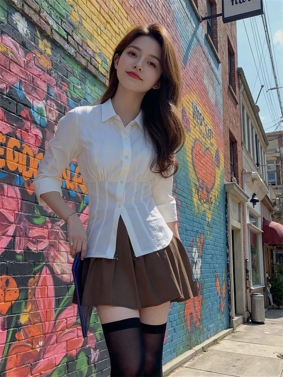 

Shirts Women Vintage Aesthetics Casual Blouses Chiffon Material Elegant Leisure Office Simple Color All-match Soft Texture