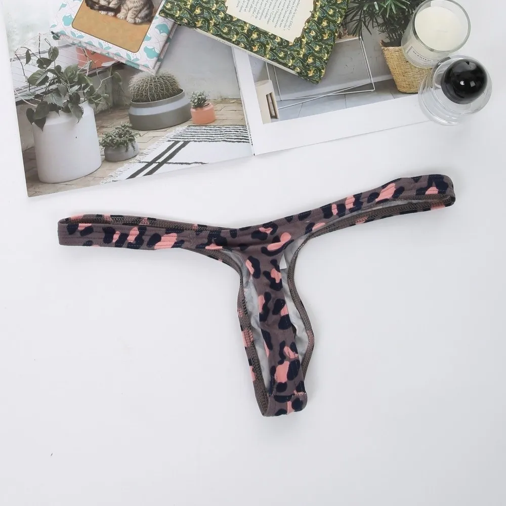 Breathable T-back Leopard Thong Low Waist U Bulge Pouch Leopard Print Briefs Lingerie Men Panties Home Wear
