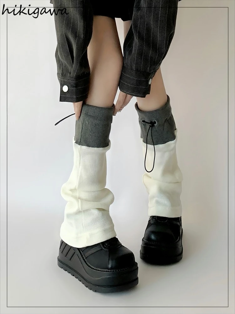 

Streetwear Leg Warmers Y2K Contrast Color Socks Harajuku Boot Cuffs Long Warmer Lolita Socks Chic Casual Drawsting Egwarmers