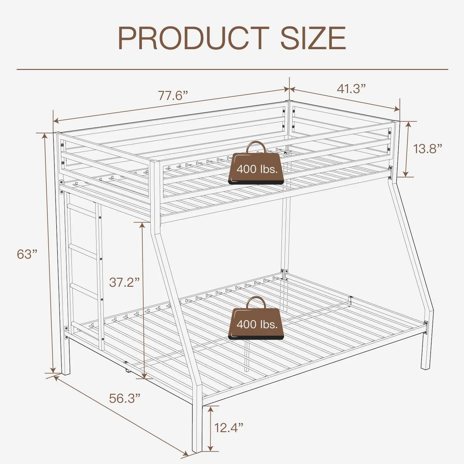 NEW Metal Bunk Bed, Twin Over Full Size Beds with Sturdy Guard Rail & Removable Ladder, Space-Saving/Noise-Free/Matte White