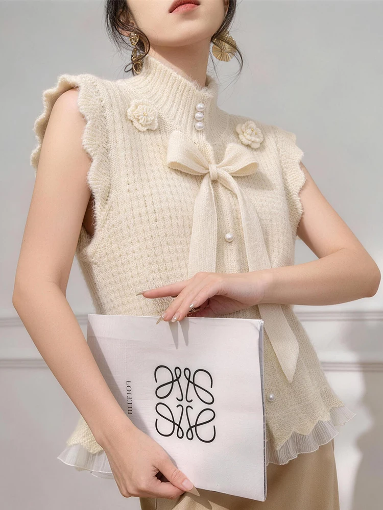 

Sweet Sle Knitted Vest with Knot for Women Spring 2026 New Arrival plus Size Age-Defng Top Cardigan Sve Open