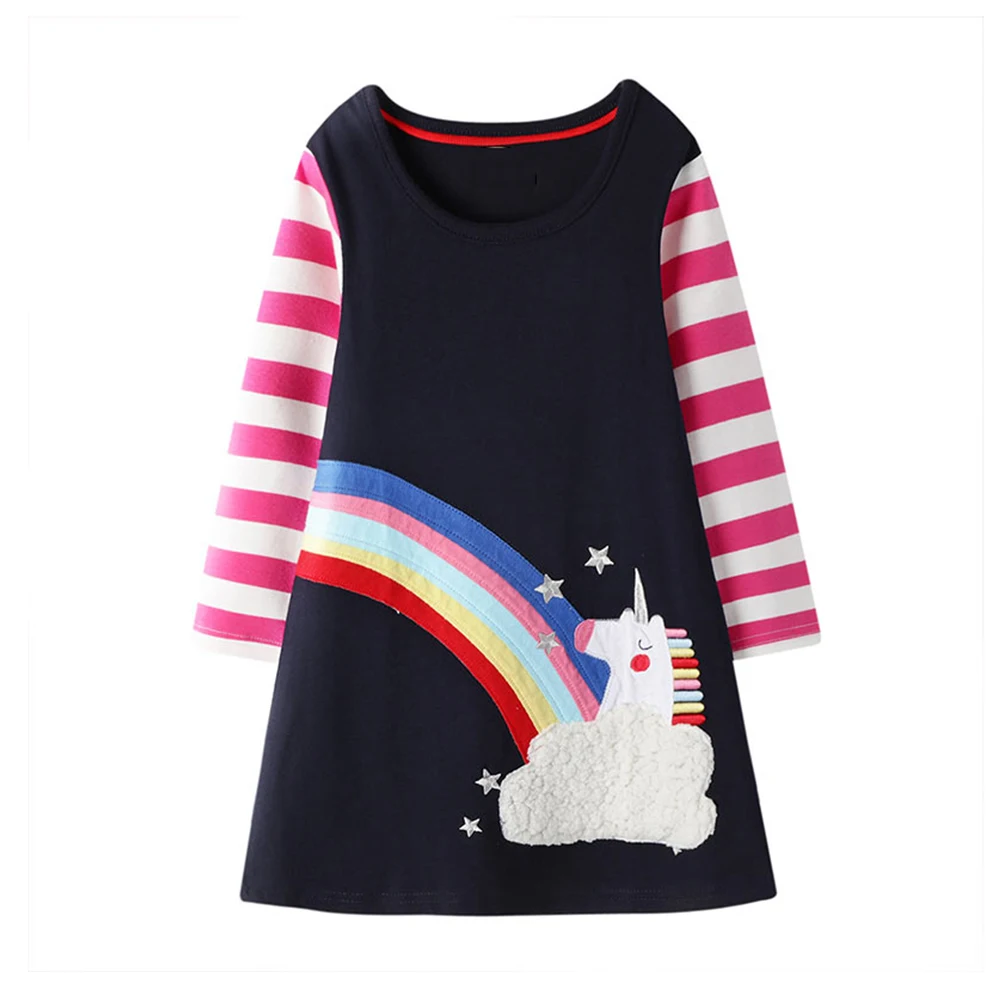 DXTON Long Sleeve Children Dresses For Girls Winter Kids Clothing Toddler Casual Dresses Rabbit Applique Girls Cartoon Vestidos