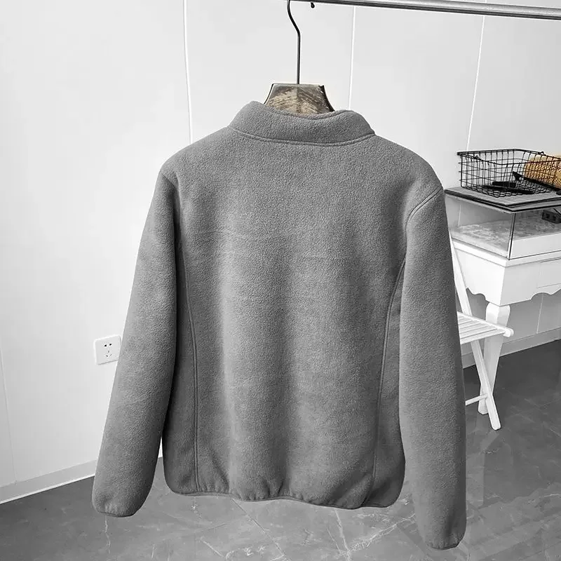 Veste coupe-vent d\'extérieur zippée à col montant, manteau d\'optique chaud, veste douce et confortable, document solide, décontracté, sourire,