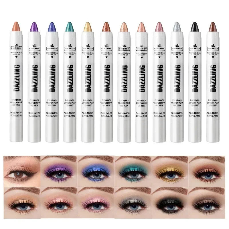 12 Colors Pearlescent Eyeshadow Pencil Waterproof Long Lasting Glitter Shimmer Eye Shadow Pen Eyeliner Stick Eyes Makeup Tools