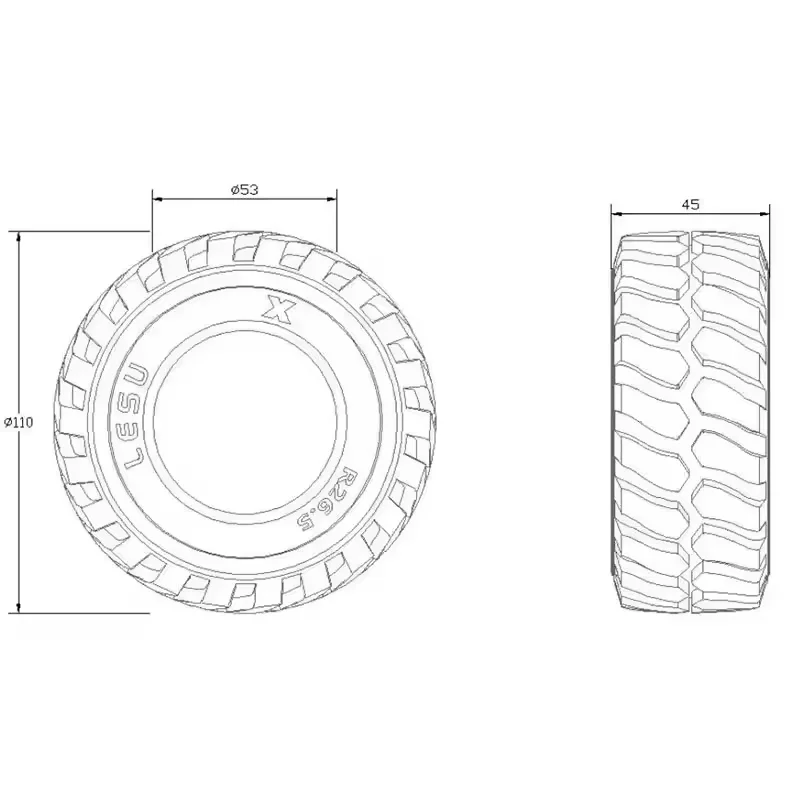 

RC 1/14 1 пара резиновых шин Lesu диаметром 45 мм, высота колес для гидравлического погрузчика, автомобильные детали «сделай сам»