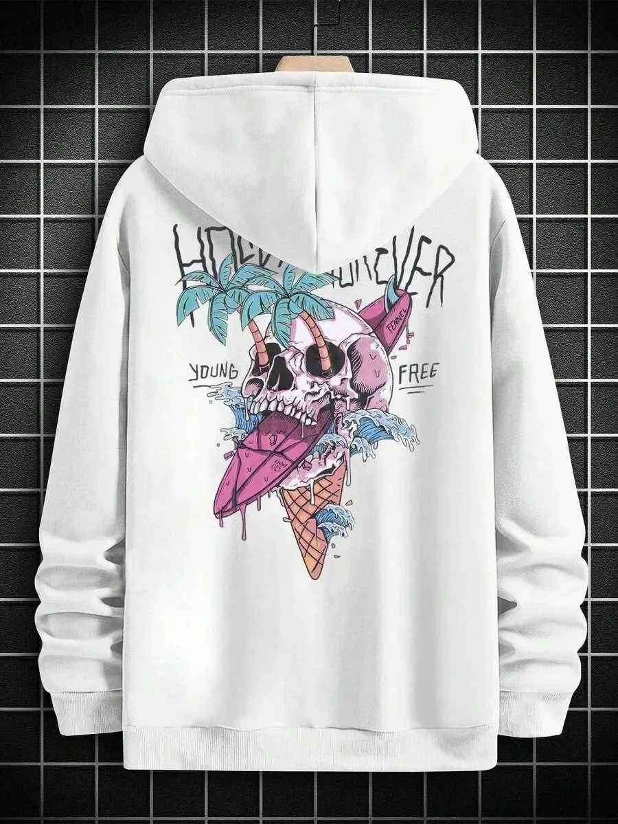 

Повседневная толстовка из чистого хлопка, украшенная черепом и пляжем — сопутствующий принт идеально подходит для повседневного ношения и демонстрации любителей улицы