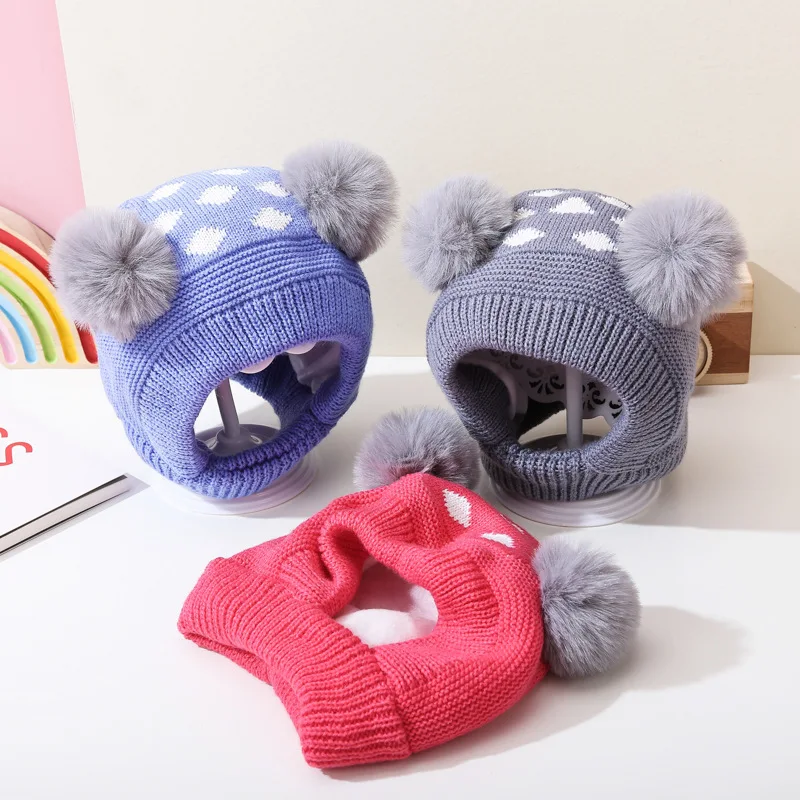 

Kids Knitted Hats For Boys Girls Cartoon Newborn Baby Cute Pompom Ear Protection Hats Autumn Winter Warm Children Beanie Caps