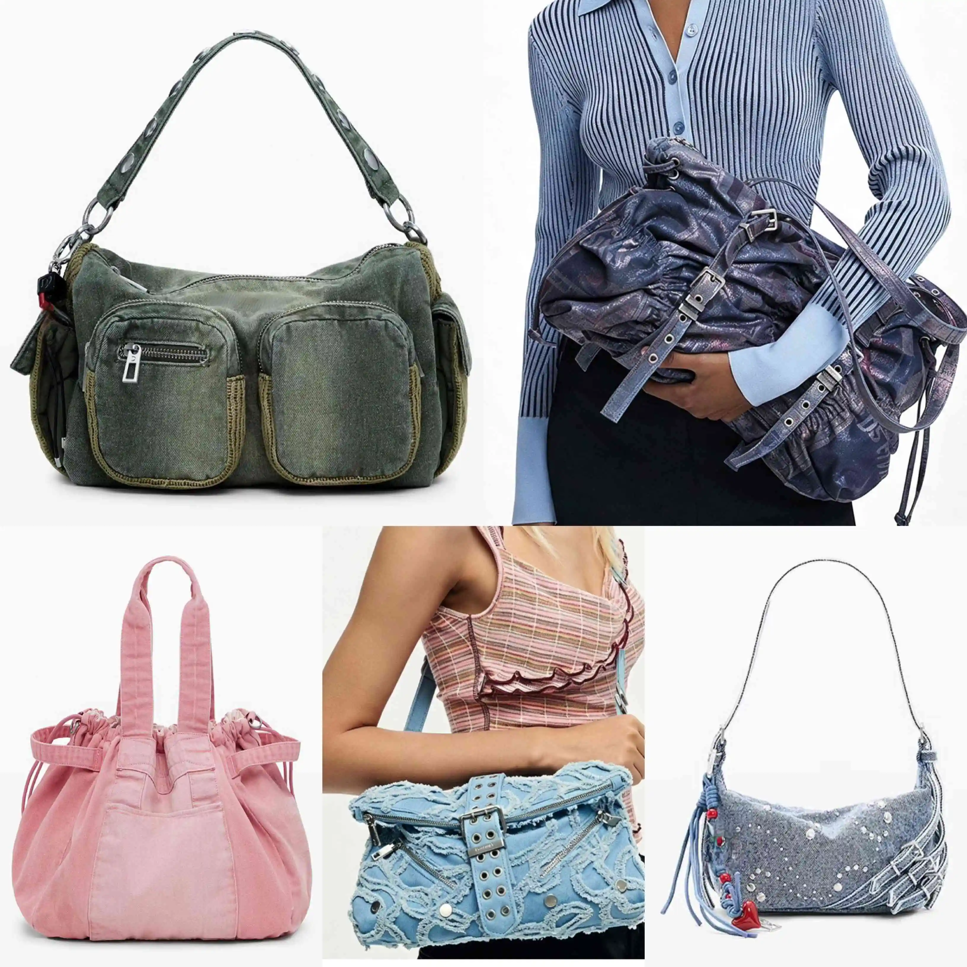 European, American and Spanish new denim embroidered hand-held shoulder bag with large capacity and adjustable shoulder strap