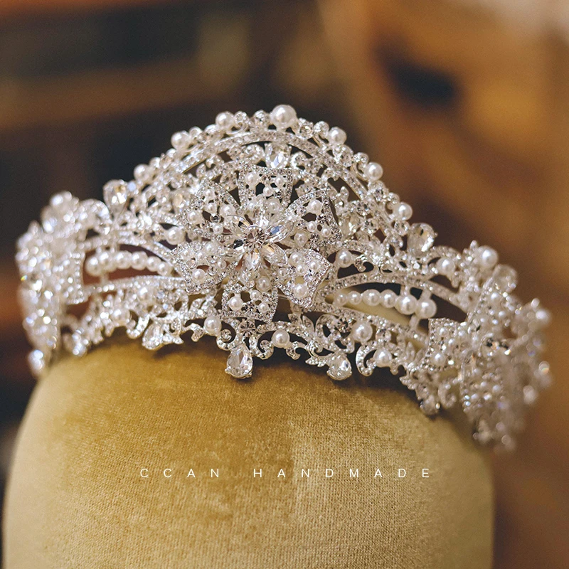 

CC Crown for Women Wedding Accessories Bridal Headpiece Engagemen Hair Ornaments 100% Handmade Imitation Pearl Tiaras Gift AN018