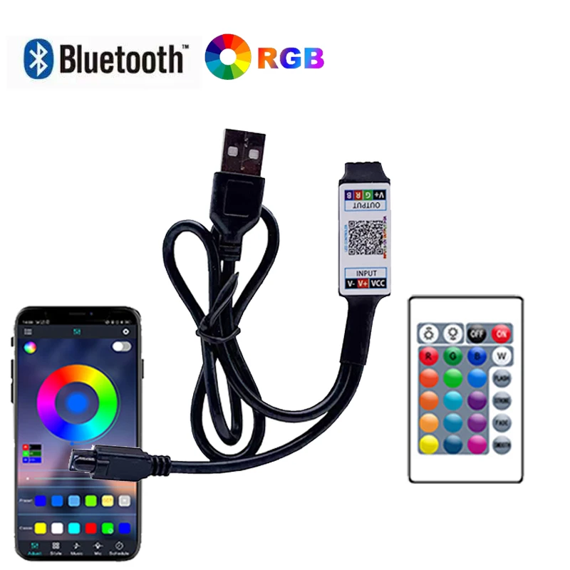 

USB Bluetooth RGB Controler 5V 4 Pins RGB Led Controller 5V RGB Led Lights Controller 24Key Remote Smart Controller RGB