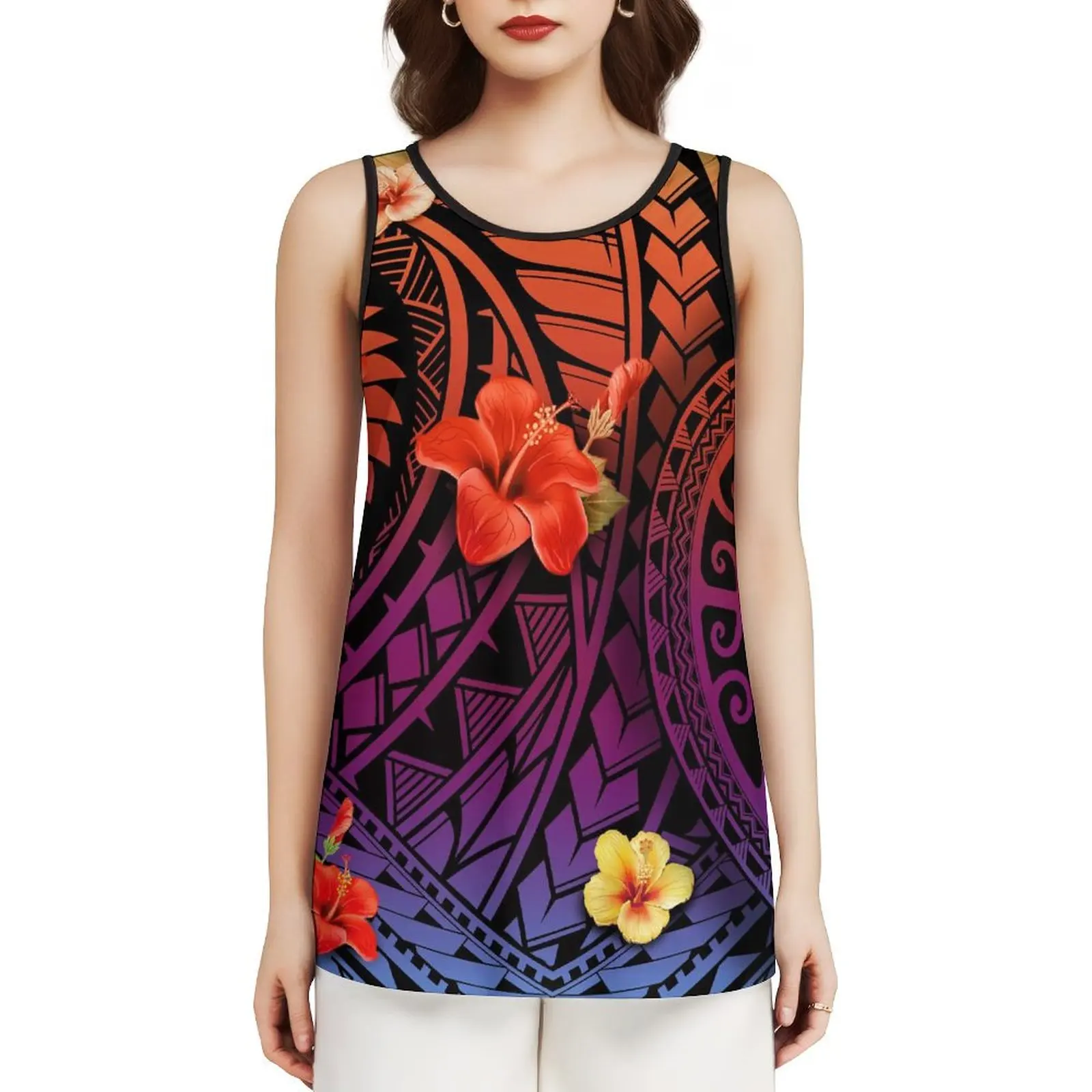 High Quality Women'S Fashion Vest 2024 Hawaiian Samoa Women'S Polynesian Custom Art Print Cut-Out Top