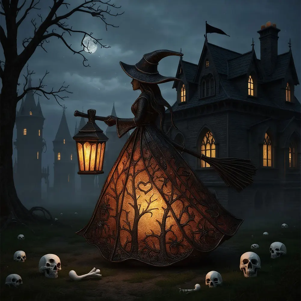 Halloween Decorations Halloween Witch Lamp Spooky Standing Night Light Unique Witch Statue Table Lamp for Bedroom