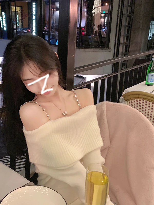 

Ele Water Diamond вязаный Dr женский осенне-зимний новый чистый желаемый сексуальный базовый слой внутренняя одежда с запахом вокруг юбки