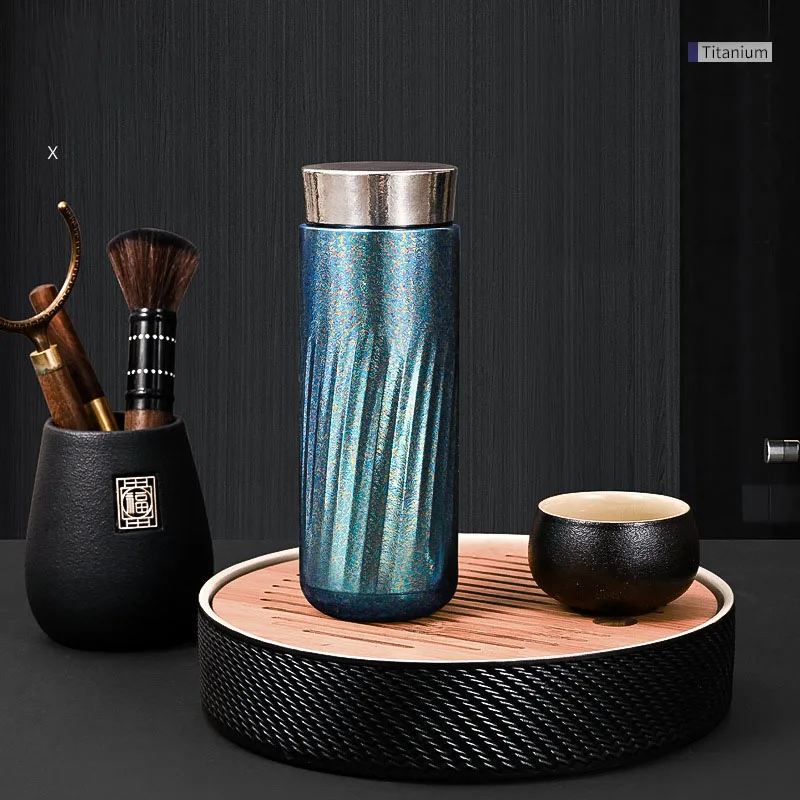 

Portable Pure Titanium Thermos Cup With Tea Bin,Double Layer Vacuum Flasks,Drinkware,Portable Diamond Shaped Water Bottle,350ml