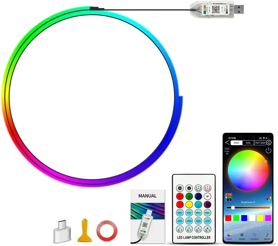 

USB Powered 43.3” Acrylic Neon LED Strip for Car Interior, RGB Music Sync with Remote & App Control
