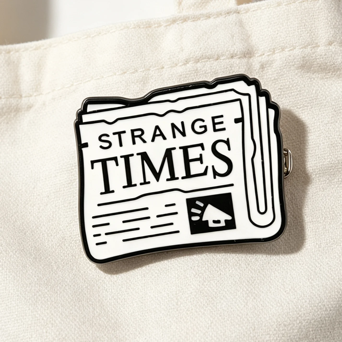 Strange Times Newspaper Enamel Pin Retro Black White News Paper Lapel Badge Funny Quote Brooch Backpack Decor Gift