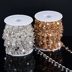 0.5M 1M Metal Star Charms Bracelet Chain Crystal Transparent Beaded Chains Clothing Jewelry Making DIY Necklace Supplies Finding