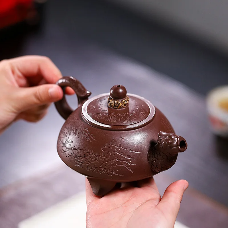 Yixing Famous Artisan's Fully Handmade Clay Teapot Made From Original Purple Clay 