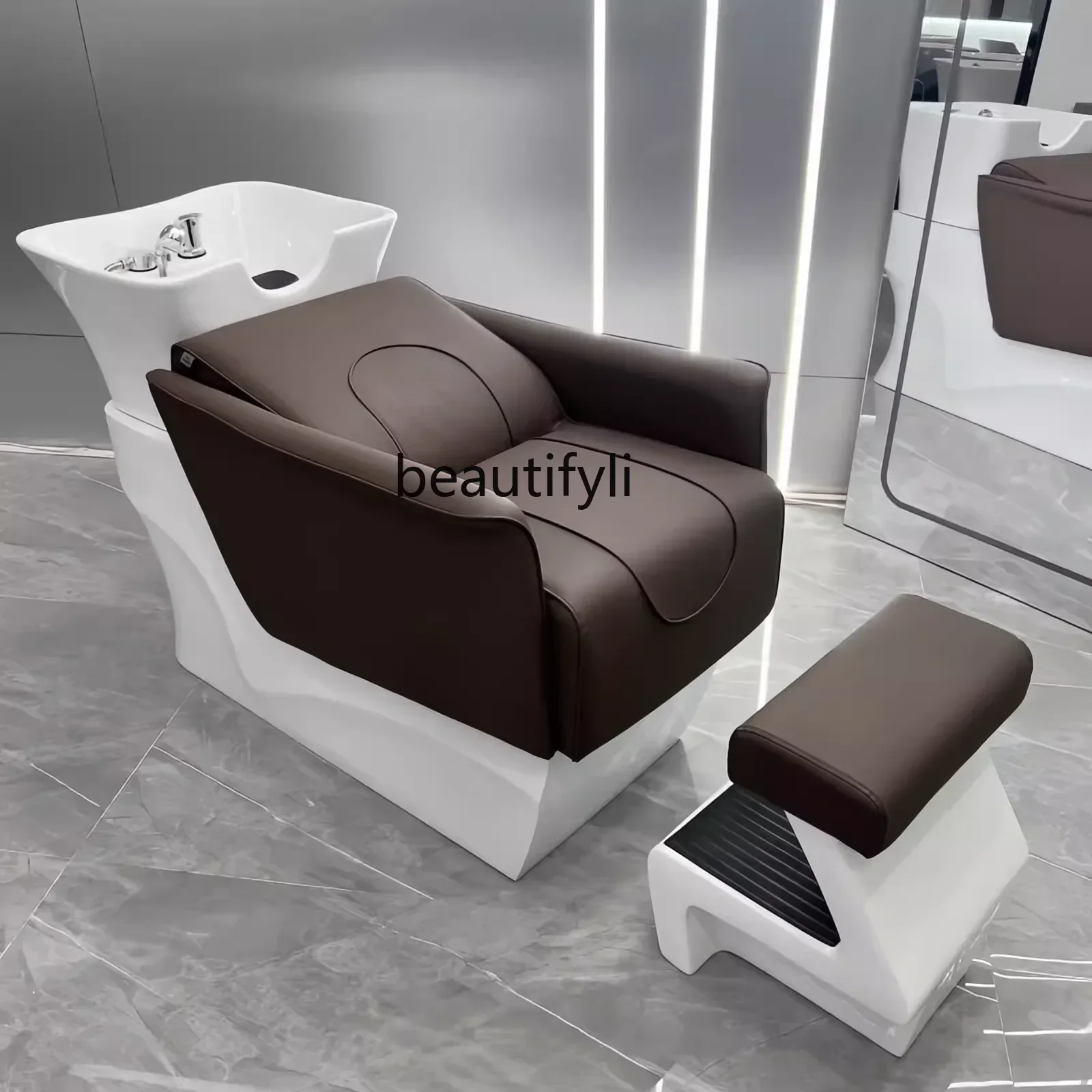 Barber Shop Shampoo Lying Half Flushing Bed Ceramic Deep Basin Hair Salon Punch Bed