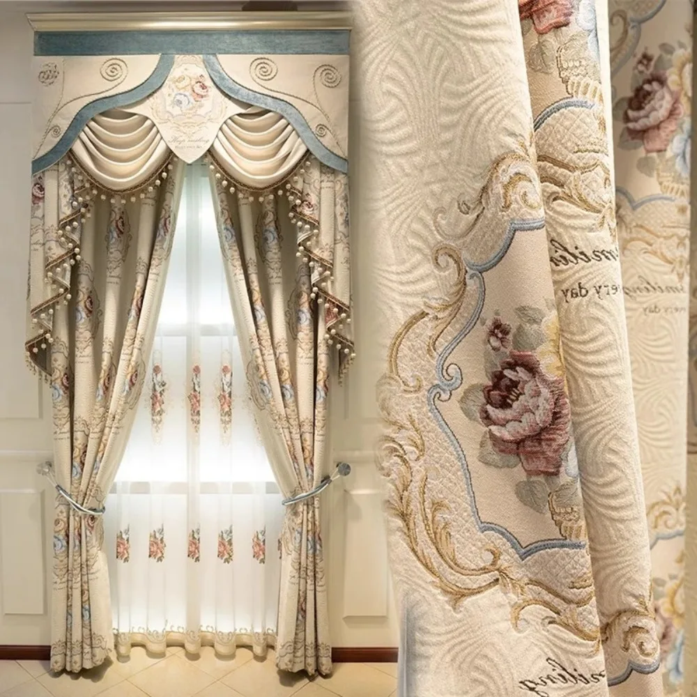 

Luxury European Chenille Curtains for Living Dining Room Bedroom Villa High End Thickened Blackout Drapes American French Style