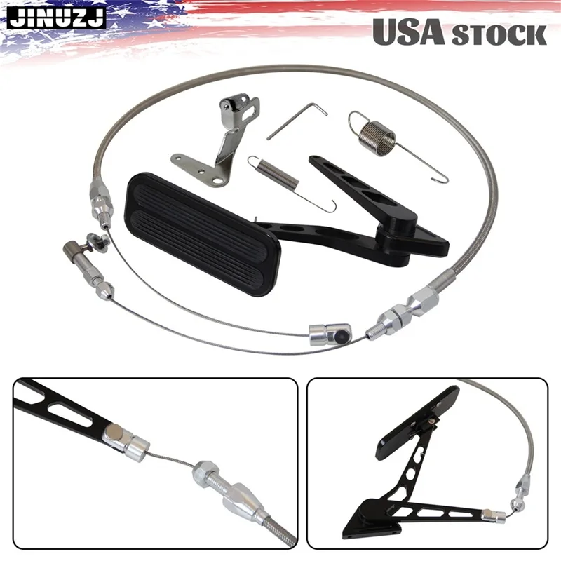 Pedale del gas universale nero + kit molla staffa cavo acceleratore SS 36" Hot Rod