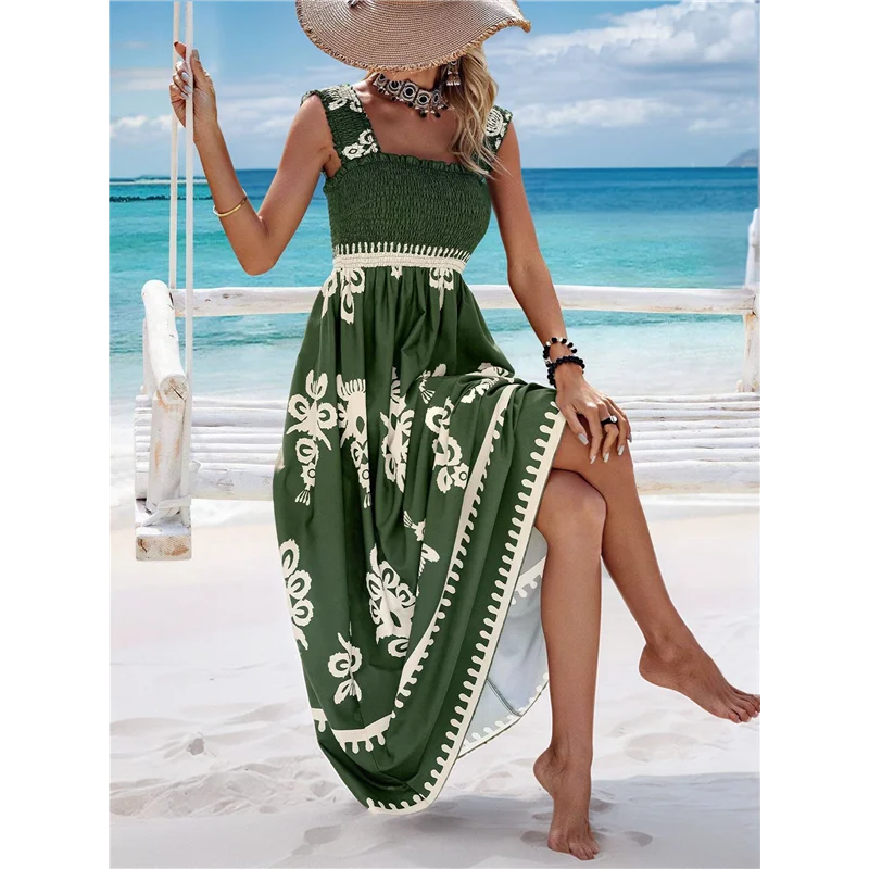 ABRT-Vestito lungo Boho da donna con scollo quadrato, abiti lunghi casual primaverili estivi, prendisole per le donne, vacanze al mare 2025
