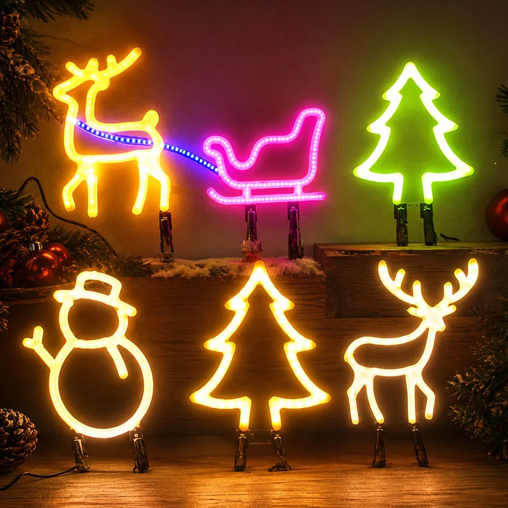 Christmas Decoration LED Neon Sign Light Deer Head LED Lamp Christmas Hat Elk Tree Snowflake Decor Room Wall Shop Window Hang view 4