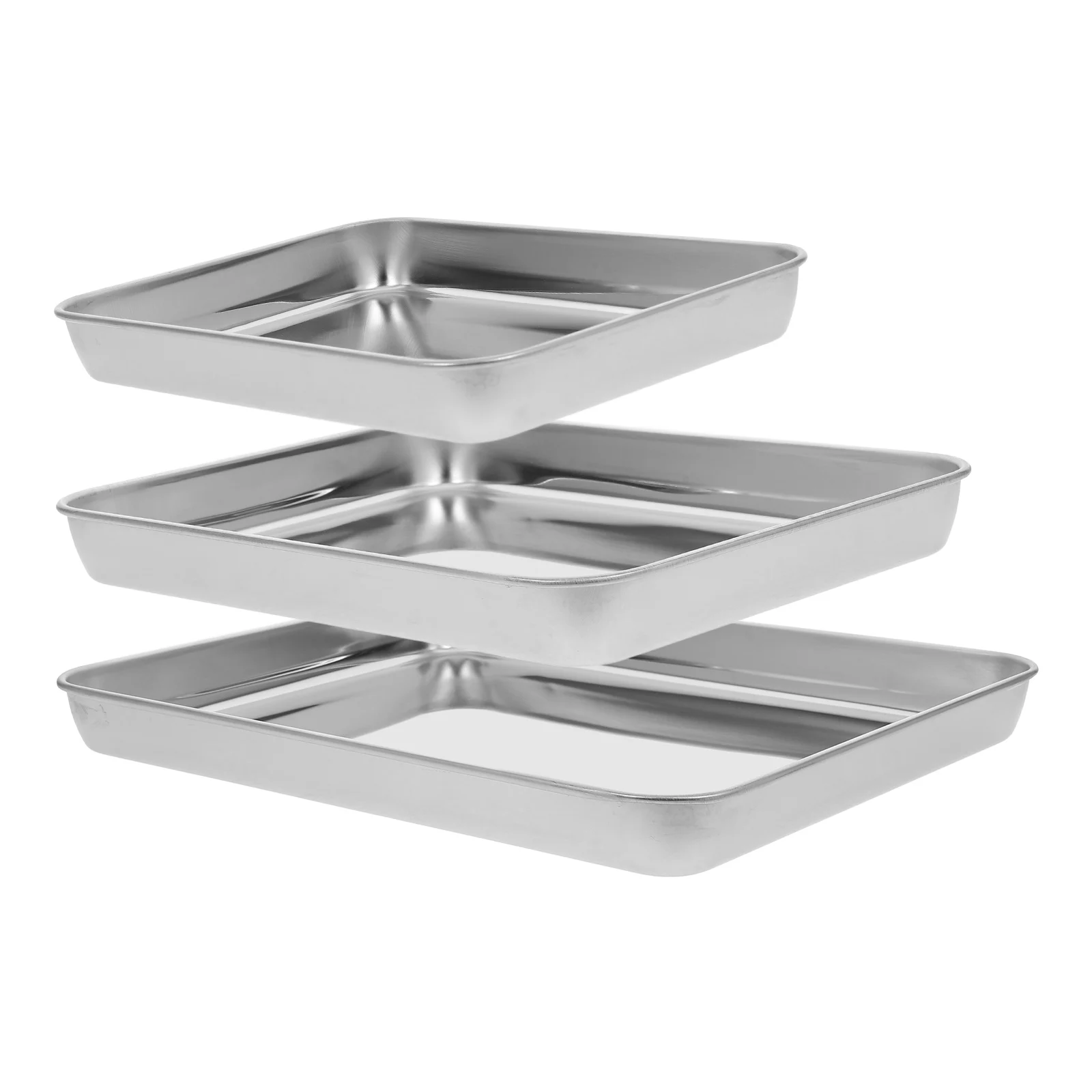 

3 Pcs Stainless Steel BBQ Tray Set Versatile Sizes Flat Bottom Baking Pan Oven Tray Toaster Pan Food Trays Serving Dishes