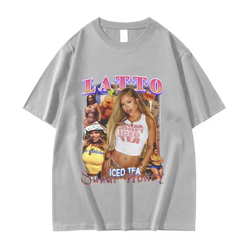مغني الراب كبير لاتو الجرافيك تي شيرت الرجال النساء الهيب هوب الرجعية الجمالية تي شيرتات قصيرة الاكمام موضة المتضخم القطن تيز الشارع الشهير #4