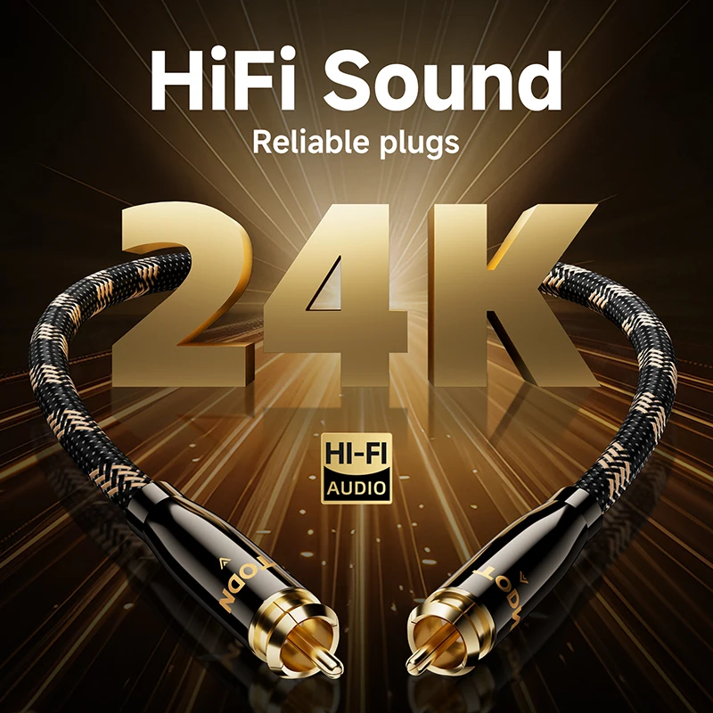 Kabel audio koaksjalny TODN, 75Ω, 7N OCC, wysokiej jakości, z wtykami RCA, kabel stereo, kabel do głośników, kabel do subwoofera, kabel do systemów Hi-Fi. — zdjęcie produktu 4