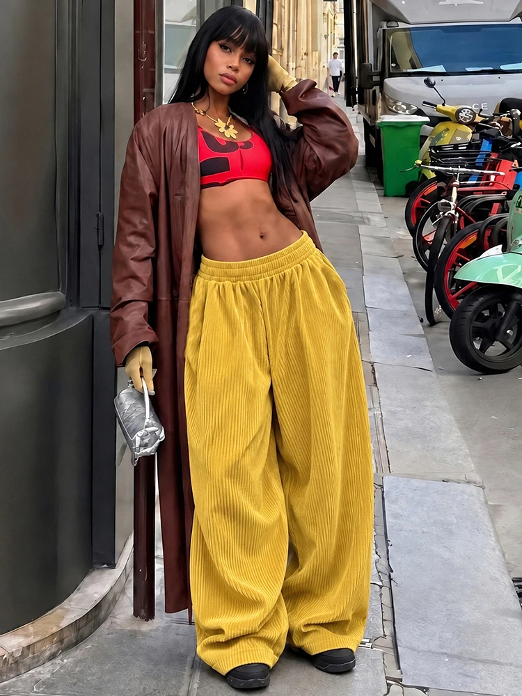 Weird Puss Lässige, bequeme lange Hose für Damen, Herbsttrend, elastische, hochtaillierte, einfarbige, schlichte, Oversize-Style, klassische Streetwear – Detail 13