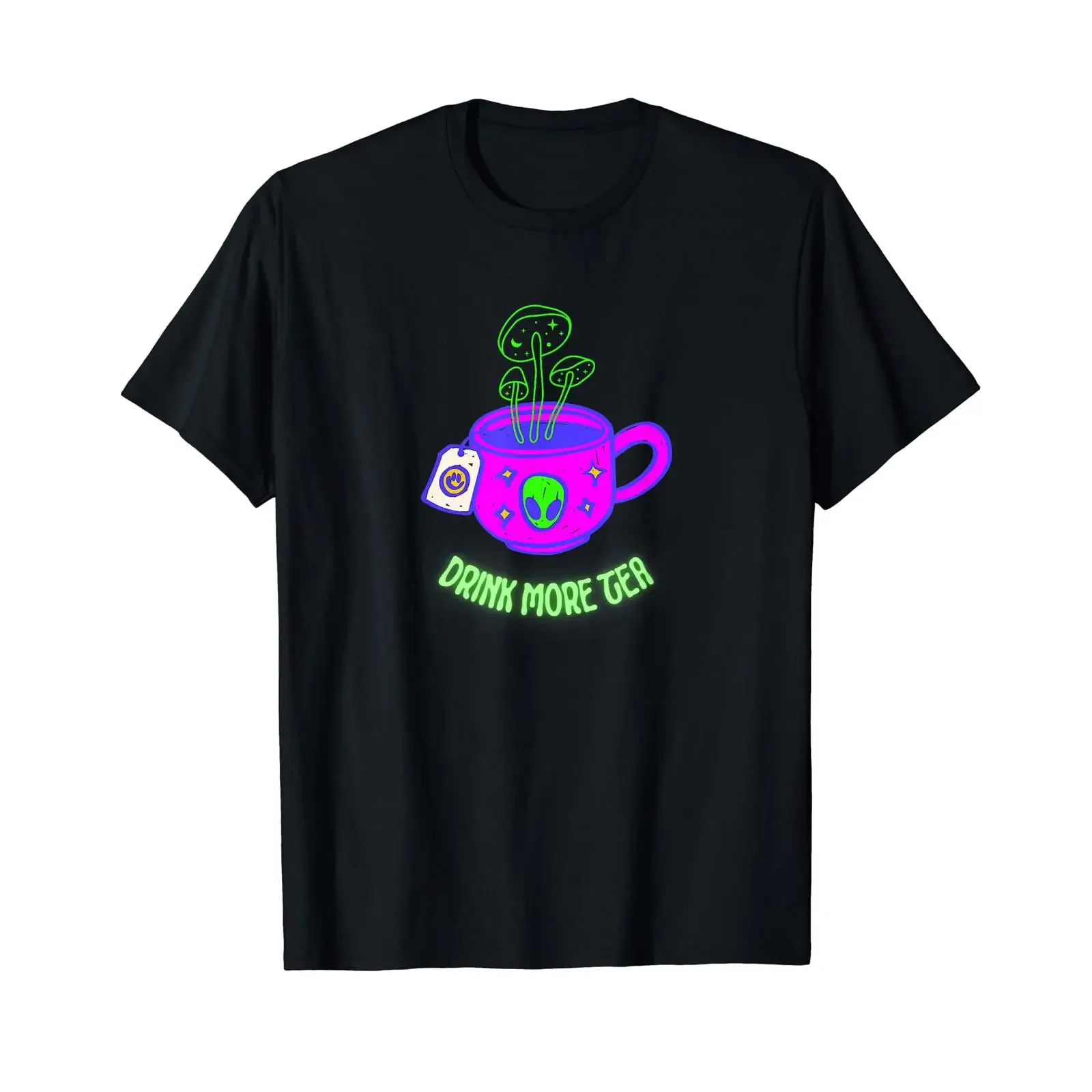 Psychedelic Mushroom Trippy Alien Funny UFO Rave Festival T Shirt vintage Washed Slightly designer clothes Breathable fashion