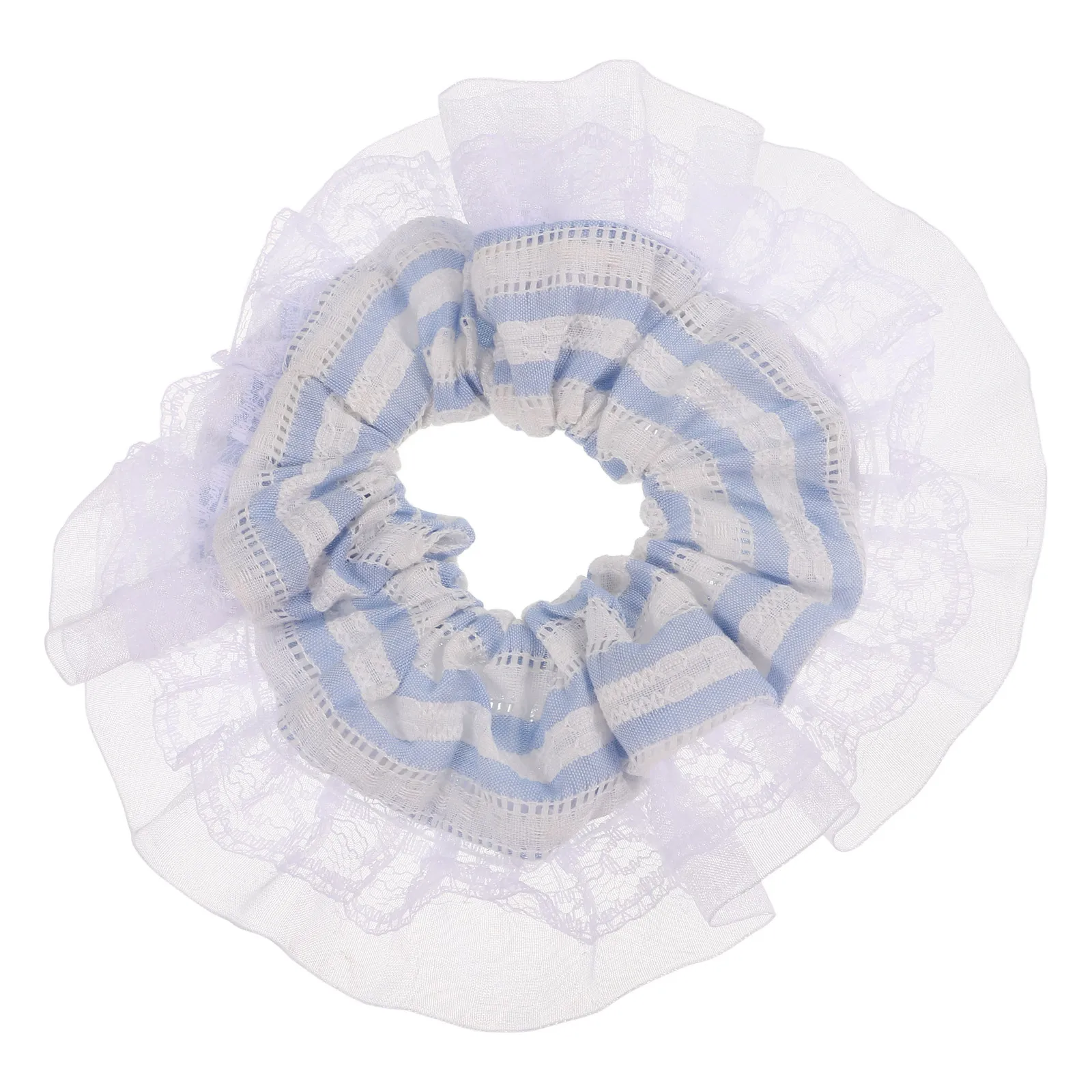 Elastic Blue Striped Lace Hair Band Korean Style Scrunchies Women Accessories Versatile Large Intestine Ring Decorations