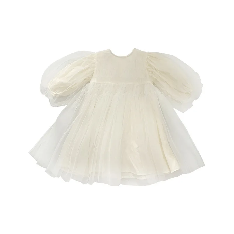 Girl Dress Kids Baby Party Birthday Evening Gown 2023 Beige Spring Autumn Cotton Performance Flower Girl Dress Children Clothin