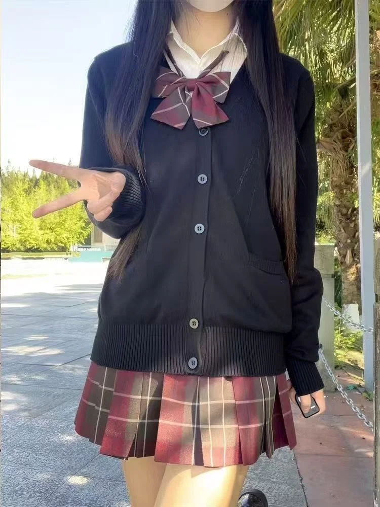 

Оригинальный японский Sle JK orm Preppy Knitwear Long Sve irt Юбка Кардиган Осенне-зимний комплект Женский ансамбль Faion