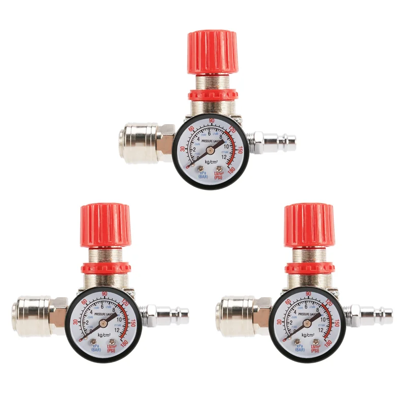 ABMI-3Pcs 1/4 дюйма Регулятор давления Воздушный компрессор Регулятор давления Редукционный клапан 3 отверстия Регулирующий клапан 12 бар,