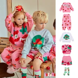 Children's Sweatshirt 2024 Autumn New Cartoon Fashion Girls Sweatshirt Cotton Cute Pink Sweater Vest Suit Children's Clothing