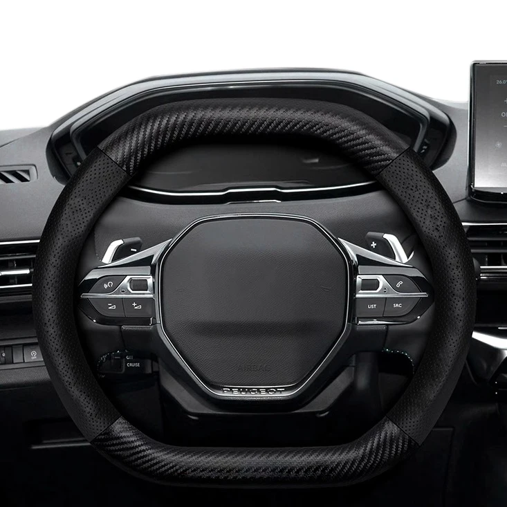 For Peugeot Suede Leather Car Steering Wheel Cover 3008 4008 5008  208 e208 2008 e2008 Carbon Fiber Non-slip Up and down D Cover