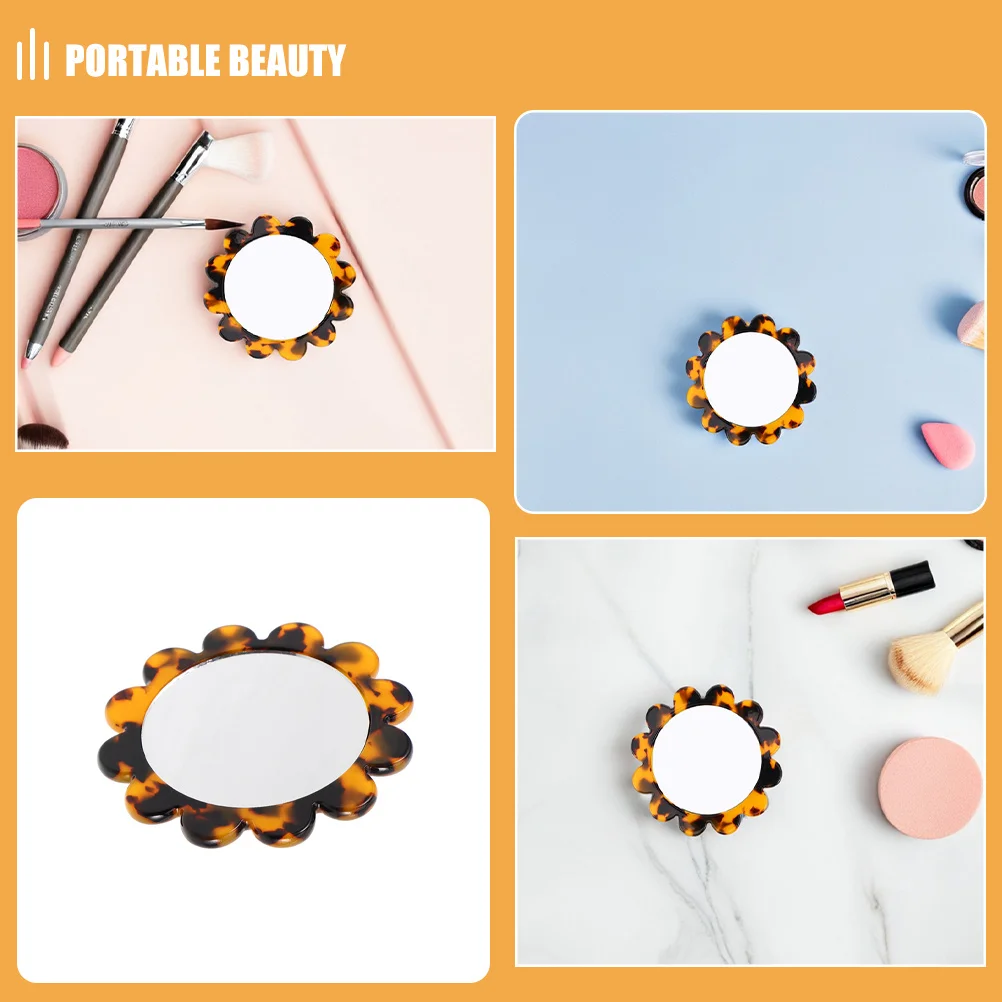 2 個の化粧鏡ヴィンテージポケットレトロ小さな丸い旅行コンパクトハンドヘルド花の形のポータブルミラー女の子のための
