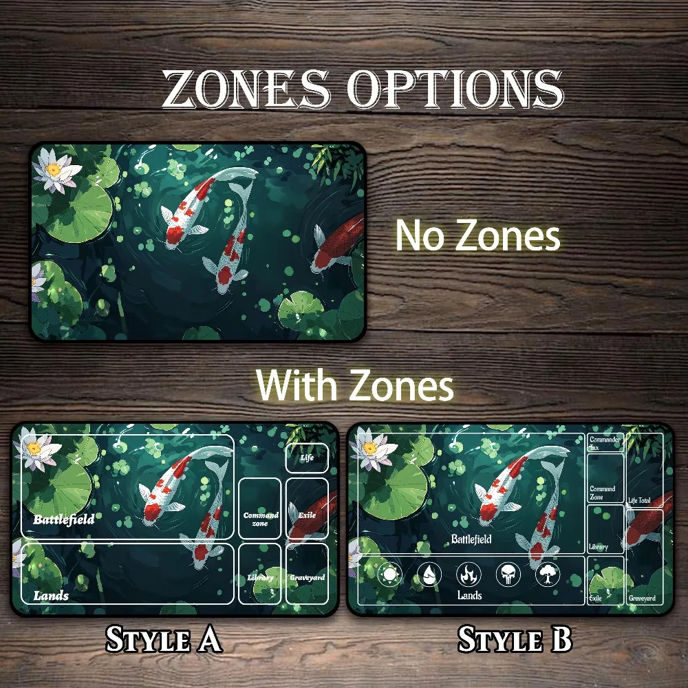 MTG Playmat, Floating Lily Koi Custom Play Mat, TCG Playmat with Zones - 24