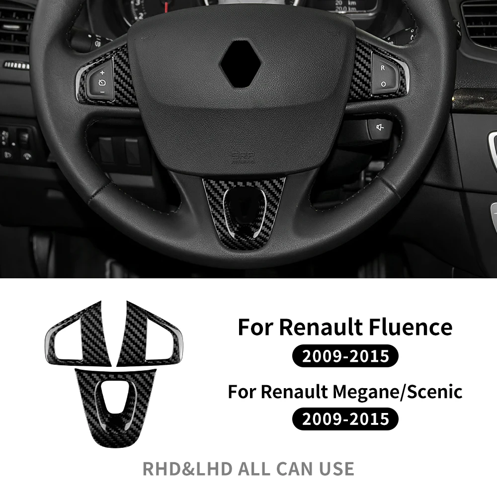 Pegatina de fibra de carbono seca Real para Renault Fluence Megane 3 RS Scenic 2009 2010 2011 2012 2013 2014 2015 embellecedor para volante de coche