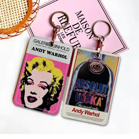 A-Andy W-Warhol 스타일 PU 액세스 카드 홀더(키체인 포함) - 은행 카드, 지하철, 버스 카드 케이스용 임원 보호