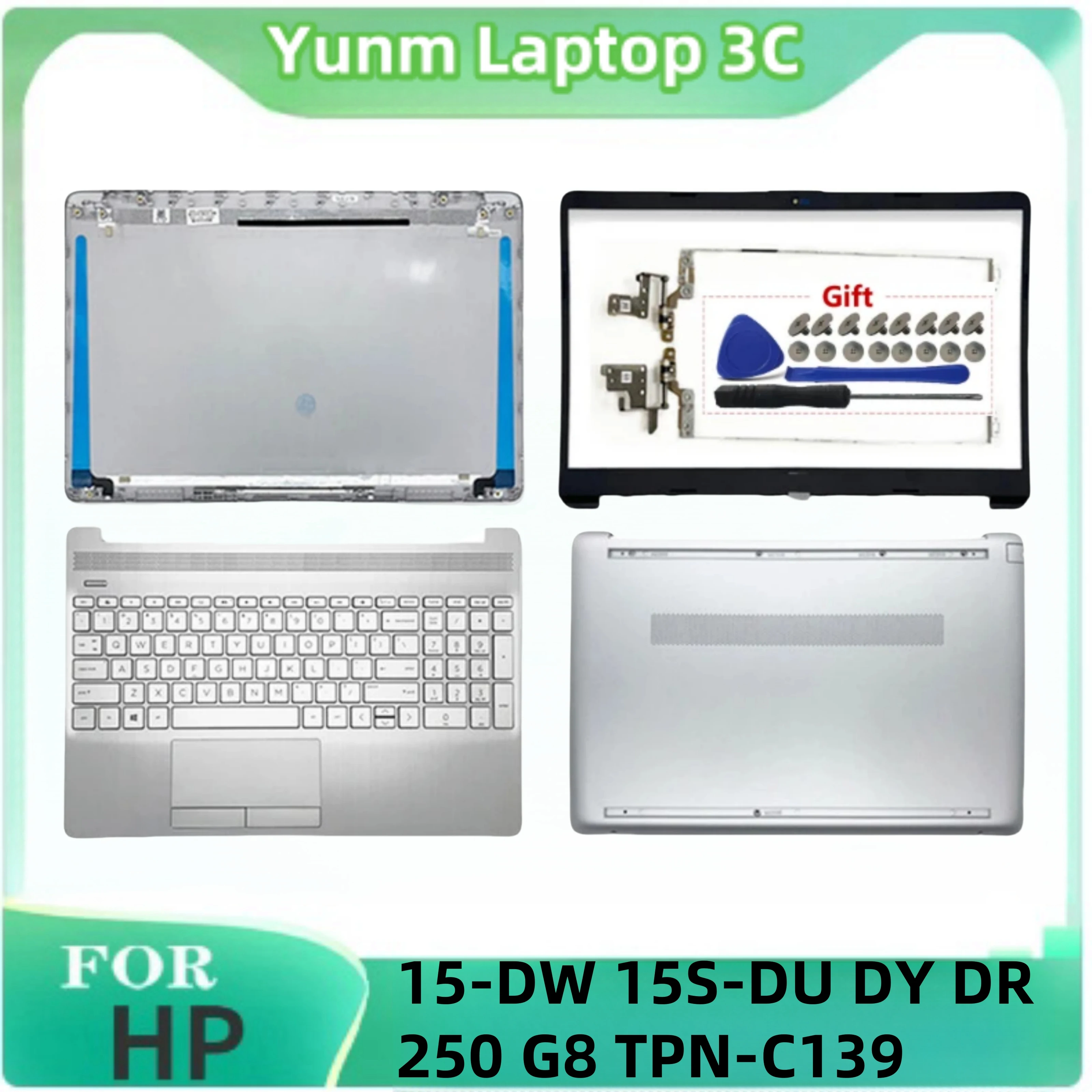 

For HP 15-DW 15S-DU DY DR 250 255 G8 TPN-C139 Original Laptop LCD Back Cover Front Bezel Palm Rest Backshell L52012-001 Silver