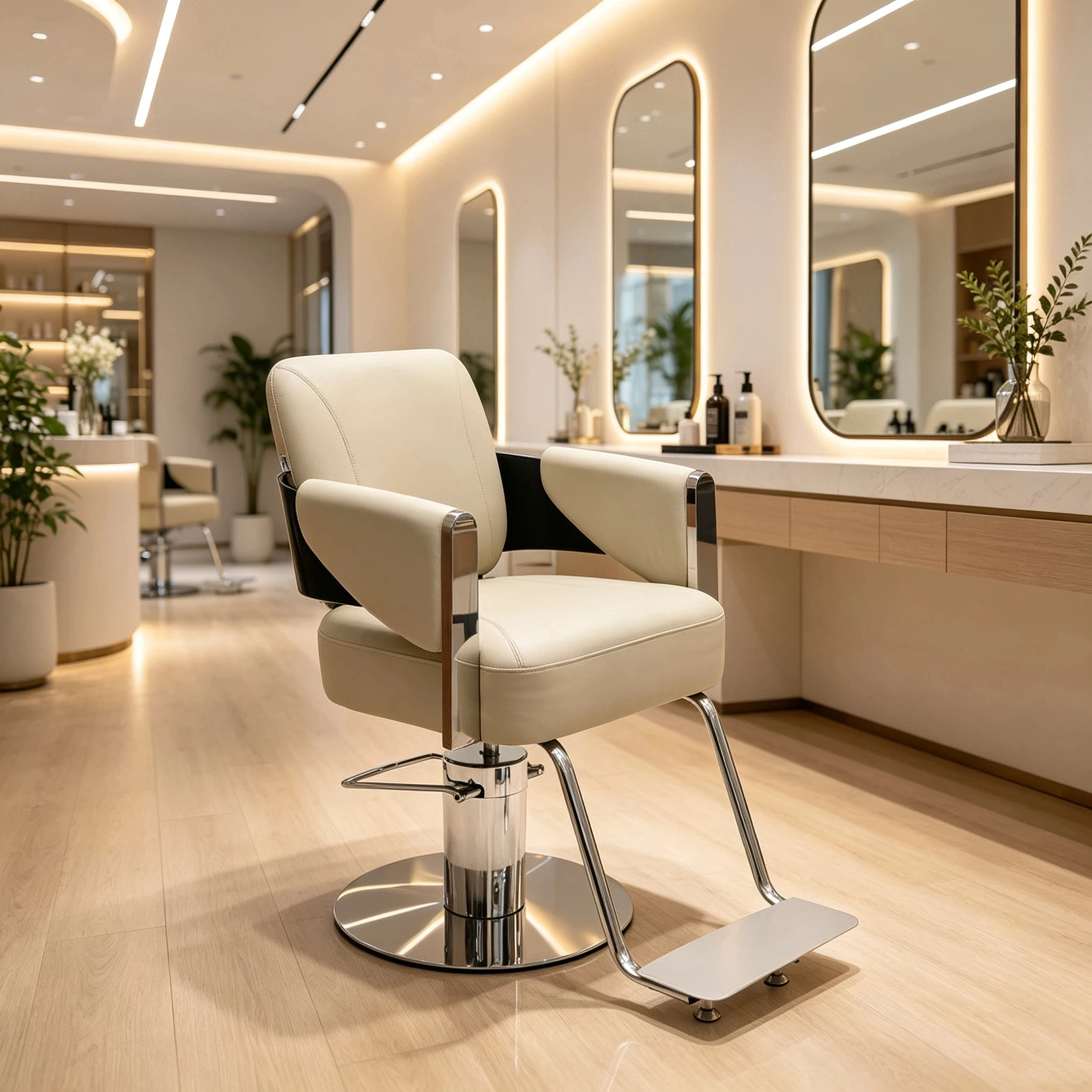 Deluxe Hydraulic Salon Styling Chair Waterproof PU Leather Barber Chair 360 Degree Rotating Chrome Frame Hair Chair