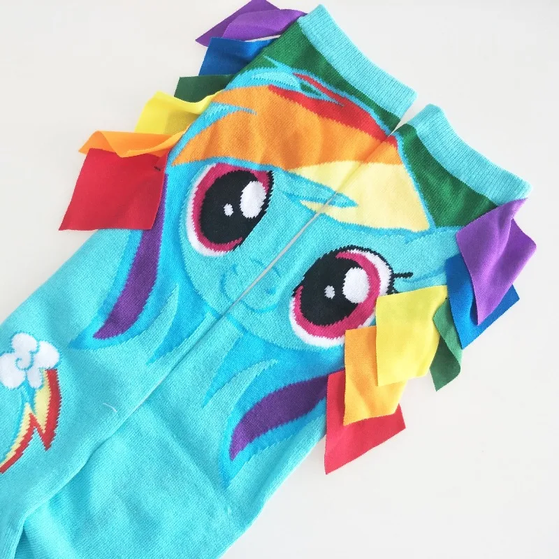 Chaussettes mi-mollet pour femmes, motif dessin animé My Little Ponys, en coton tricoté, bas à hauteur du genou, mode Lolita