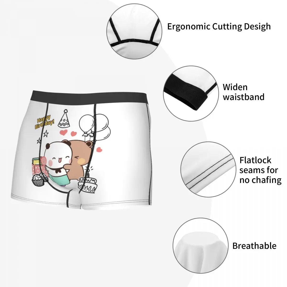 Men Happy Birthday Bubu Dudu Underwear Panda Bear Funny Boxer Briefs Shorts Panties Homme Soft Underpants